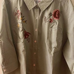 Striped D & Co shirt with floral embroidery